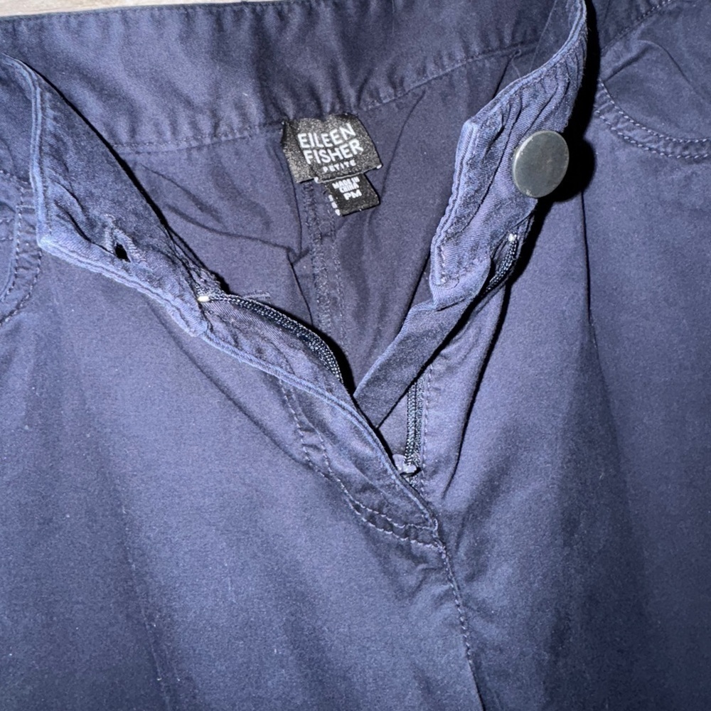 Eileen Fisher Womens Roll Tab Hem Chino Pants Size MP Cotton Blend Navy - Picture 3 of 3